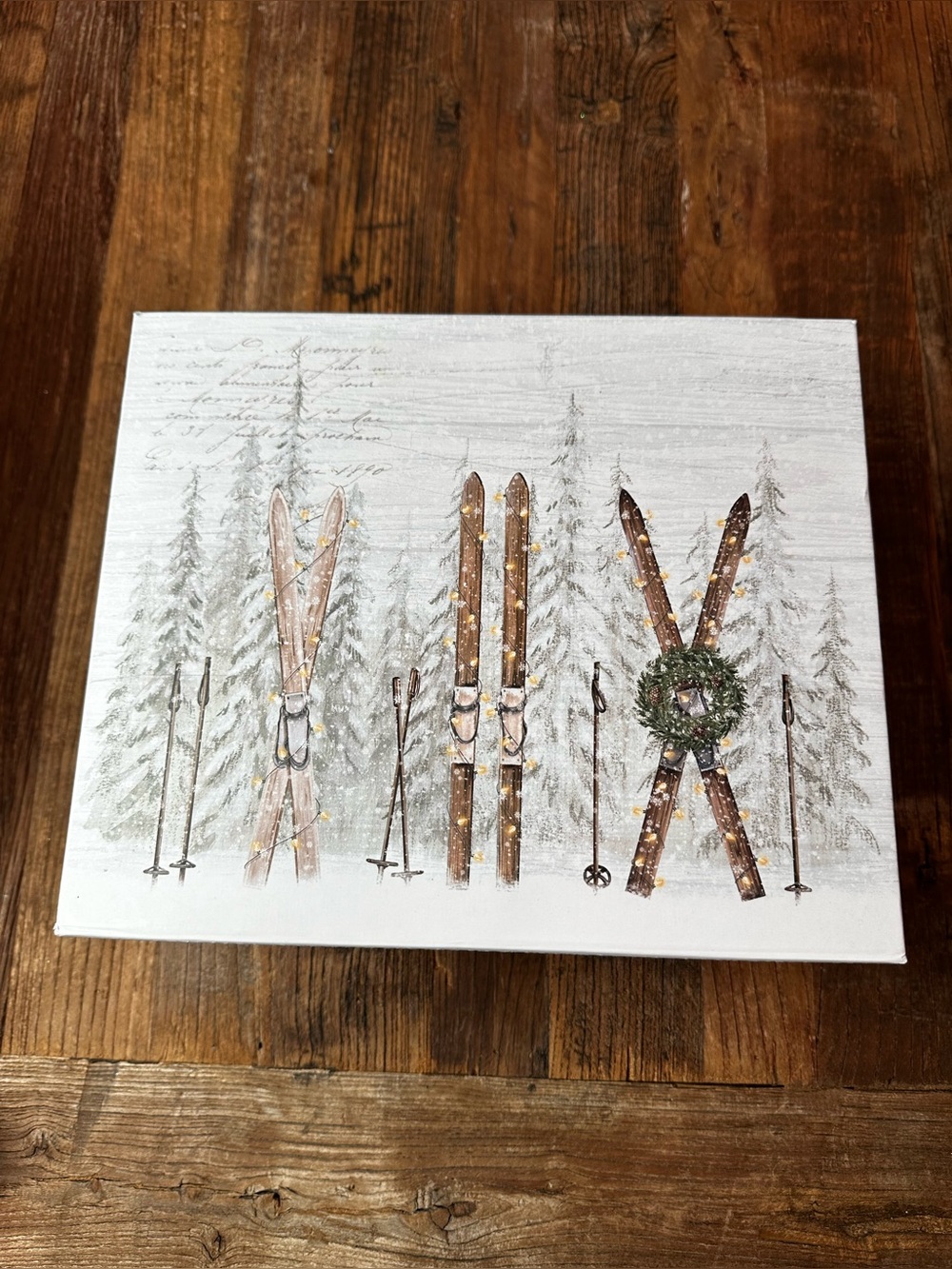 Rustic Ski Canvas Wall Art in Brown & White gift box